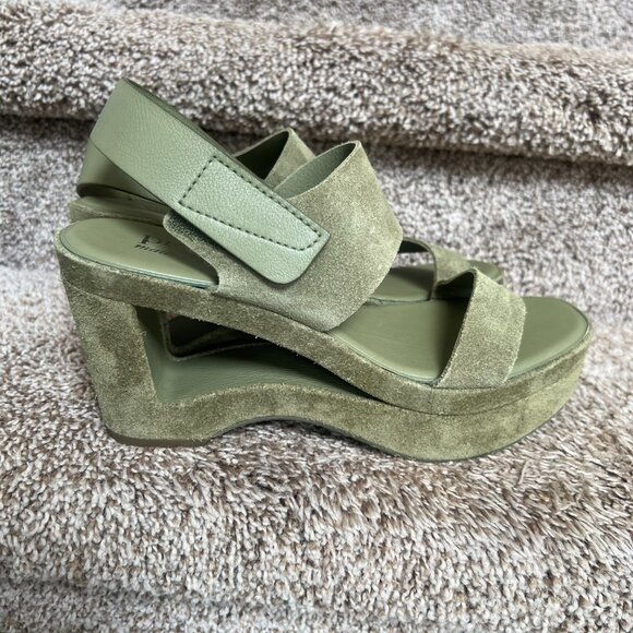 Pedro Garcia Women's Green Suede Leather Wedge Sandals Heels. - Picture 1 of 14